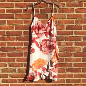 Floral White Ruffled Guess Bodycon Mini Dress